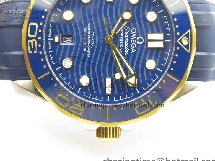 0321 Refined 2018 Seamaster Diver 300M SS YG VSF 1:1 Best Edition YG Bezel Blue Dial on Blue Rubber Strap A 7898